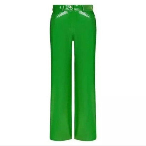 NWT Nocturne Pleather Vinyl Wide Leg Pants 36 Green S Palazzo High Waisted - Picture 1 of 11